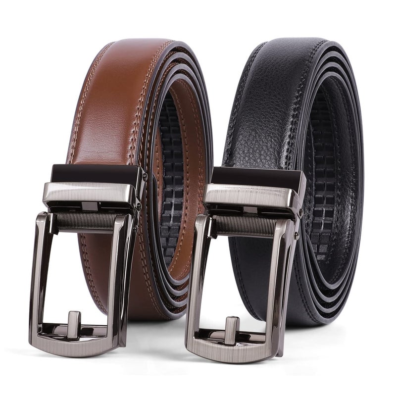 WERFORU Men's Ratchet Belts, 2 Pack Leather Belts for Men Dress and Casual with Automatic Buckle - Image 1